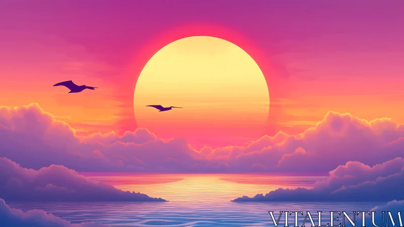 Radiant pastel sunset bathes calm ocean clouds in warmth