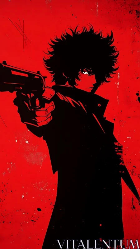 High-contrast noir gunslinger silhouette on distressed red field