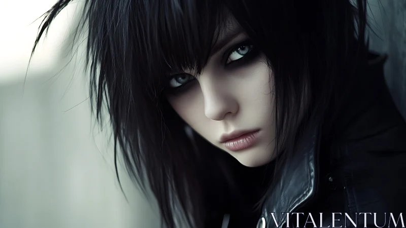 Gothic portrait emphasizes specular eyes and synthetic leather realism