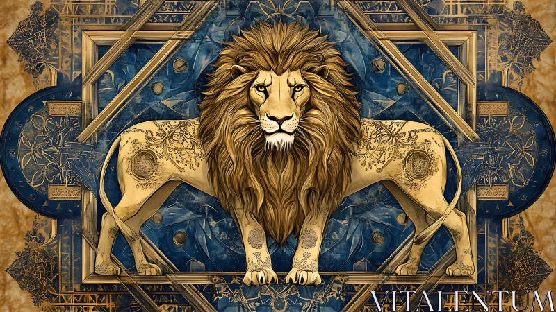 Symmetrical heraldic lion rendered in ornate geometric mandala