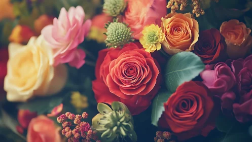 Vibrant Floral Arrangement in Warm Sunset Tones.