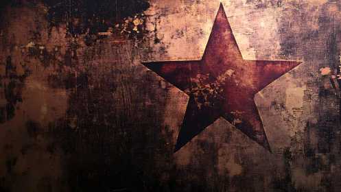 Weathered crimson star on distressed grunge metal field.