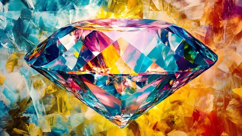 Prismatic diamond drifts through a storm of painted light