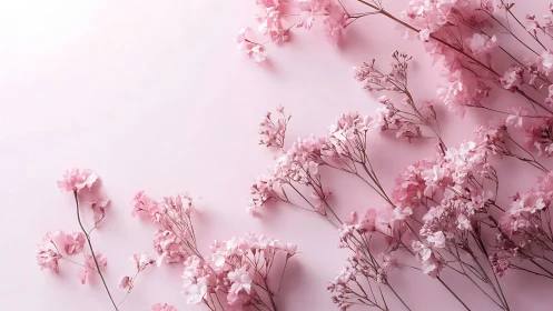 Soft pink blossoms drift gently across a pastel daydream