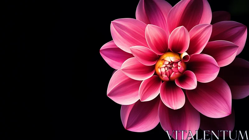 Pink Dahlia Bloom Against Black Background.