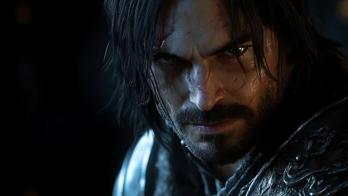 High-detail 3D warrior portrait with battleworn scarred face