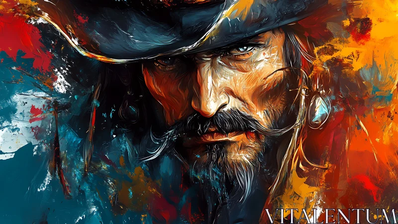 Fiery pirate portrait glows with bold color and fierce resolve