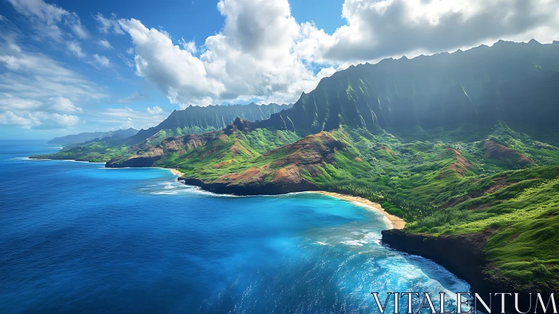 Dramatic Kauai Coastline with Verdant Cliffs and Turquoise Waters