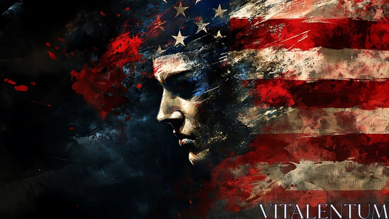 American flag warrior profile in expressive grunge paint.