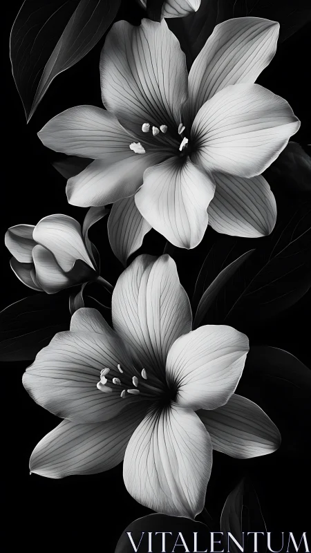 Black and White Floral Study: Delicate Petals Against Dark Background.