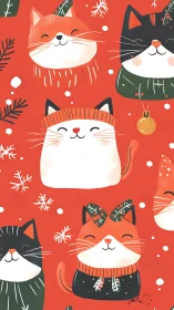 Holiday Cats in Festive Sweaters. Cheerful Christmas Pattern.
