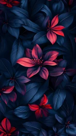 Vibrant Red Flowers Bloom Among Deep Blue Foliage