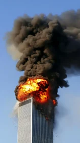 Massive explosion engulfs tall building in catastrophic attack.