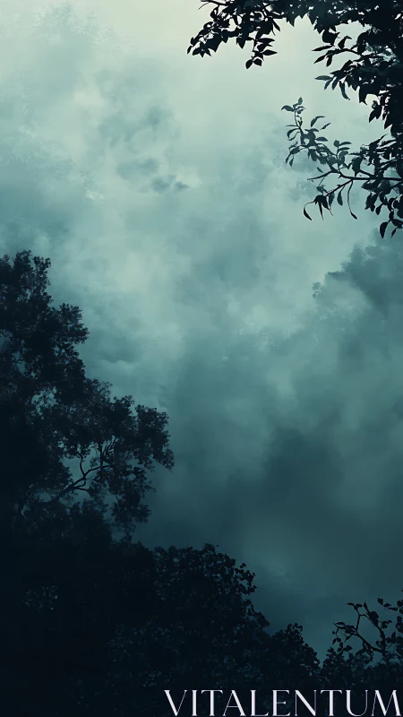 Nocturnal canopy silhouette under diffuse clouded sky.