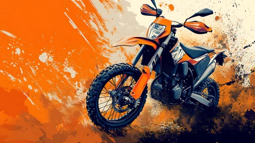 Orange off-road motorcycle rendered in stylized digital illustration