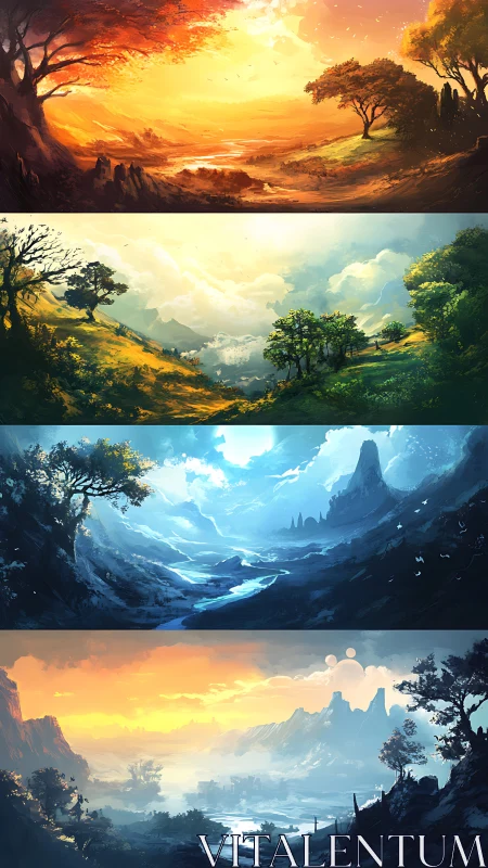 Four wandering skies repaint one timeless valley in color