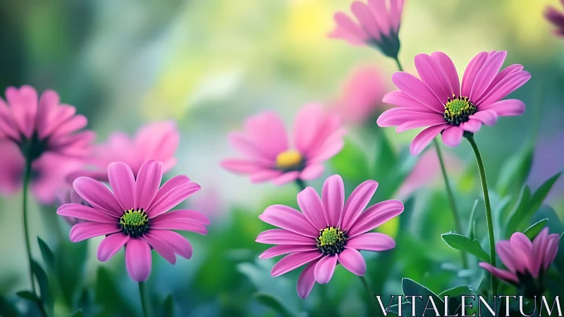 Pink Daisies Blooming in Golden Sunlight.