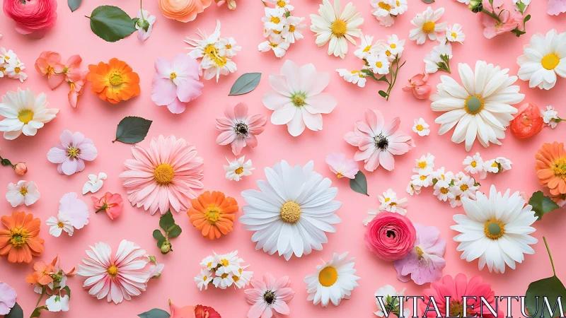 Vibrant Floral Arrangement on Pink Background.