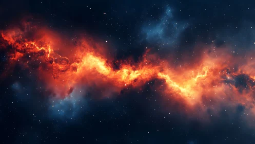 Fiery orange nebula band cutting across deep star field.