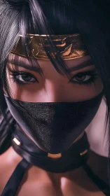 Masked kunoichi portrait with intense focused gaze