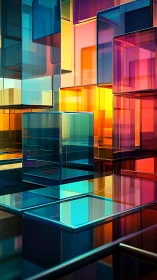 Colorful glass cubes stacked in geometric abstract scene.