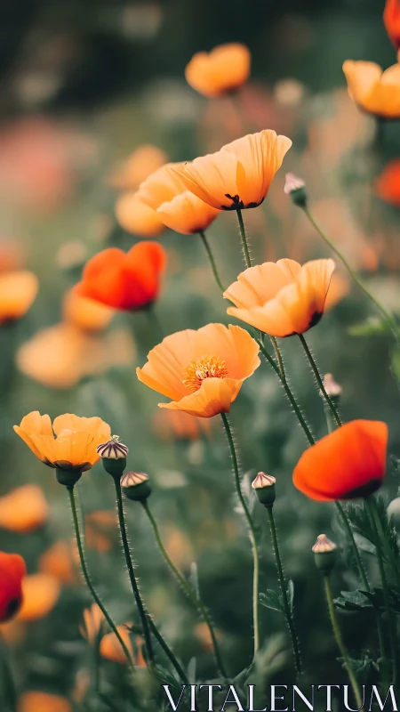 Orange Poppies in Selective Focus: Vibrant Bloom Composition