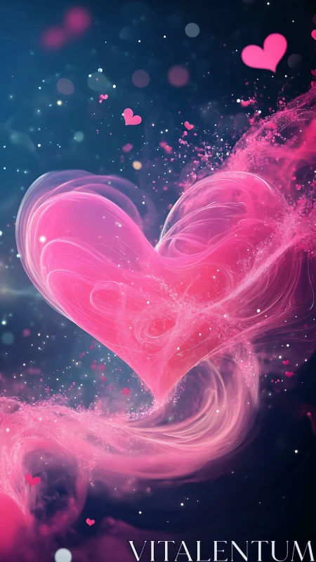 Luminescent heart form with particle dispersion effect.