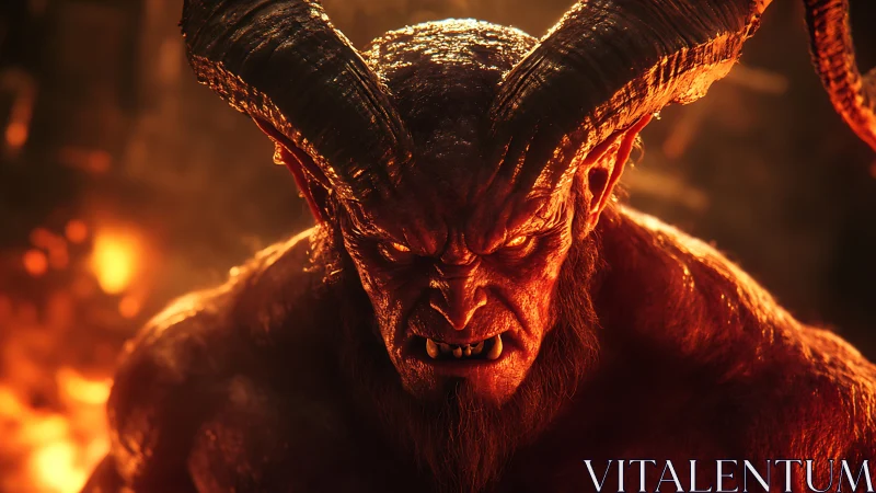 Horned demonic humanoid in orange backlit environment.