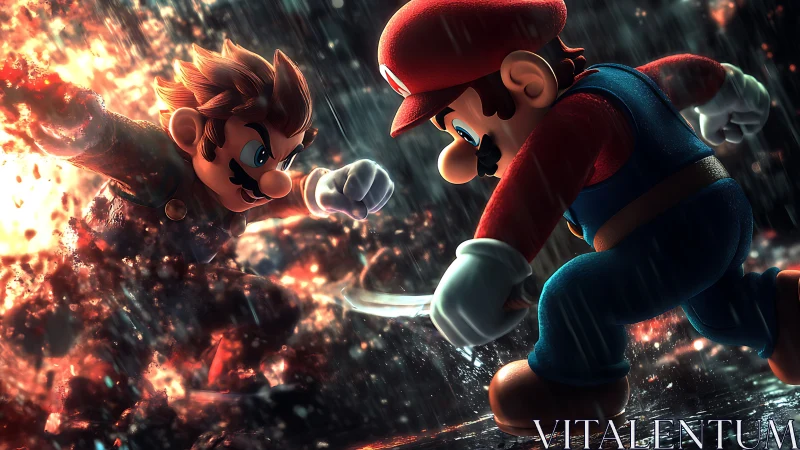 Mario faces fiery doppelganger in dramatic rain-soaked clash.