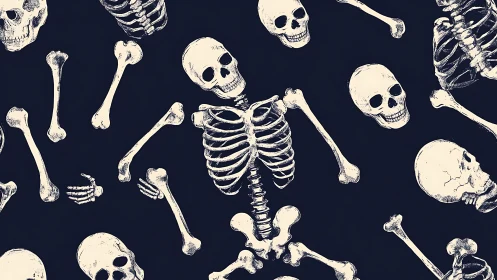 Playful skeleton pattern bringing spooky charm to dark nights.