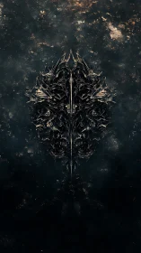 Shadowed metallic crest emerges from a deep cosmic haze