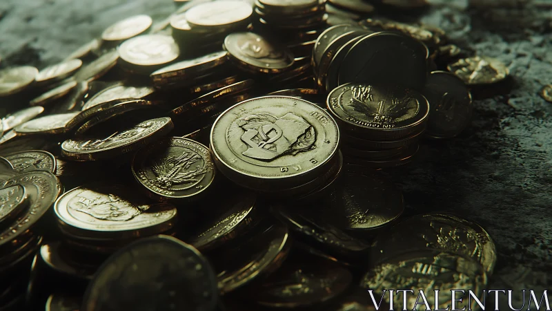 Gleaming coin hoard spilling across a weathered stone table.
