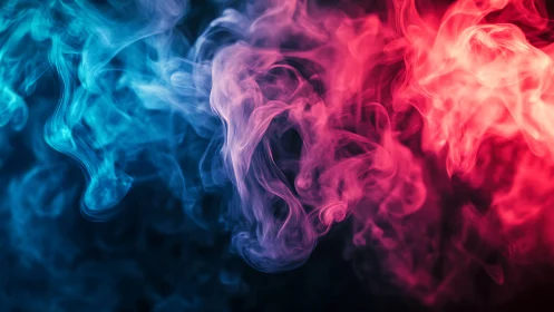 Bicolor vapor plumes in cyan and magenta gradient haze.