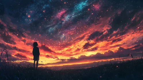 Stargazing at the ember sky where sunset melts into cosmos.