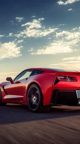 Low-angle rear tracking shot of red sports coupe at speed