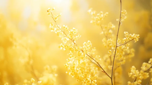 Golden yellow blossoms glow softly in diffused sunlight