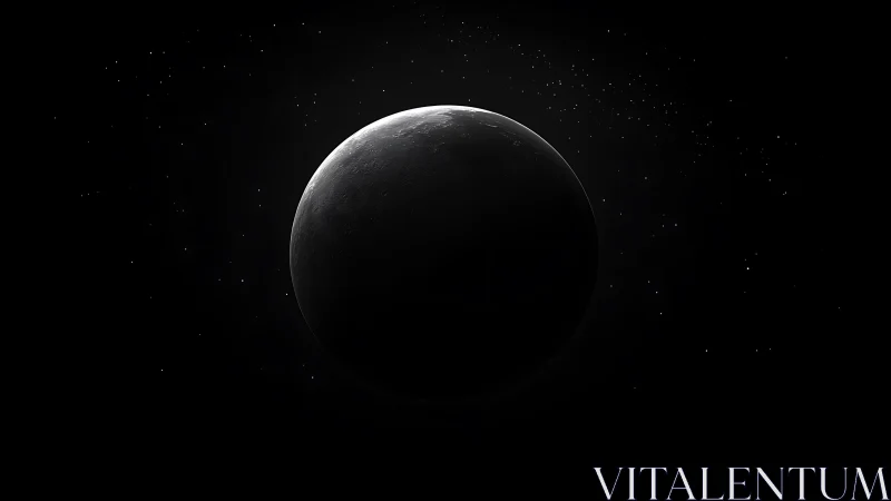 Shadowed planetary sphere in sparse stellar field.