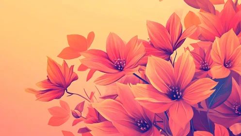 Vibrant Coral Blooms Against Warm Golden Sky.