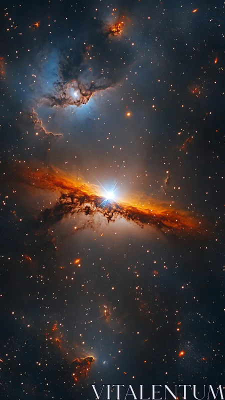 Digital painting of stellar eruption with axial nebular symmetry.