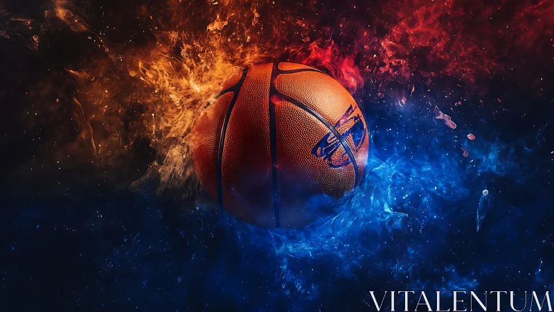 Cosmic basketball ignites in dueling fire and electric ice.