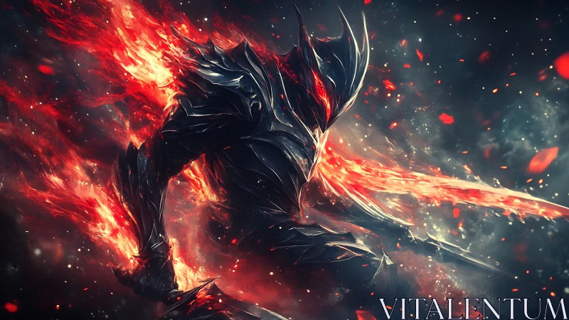 Incandescent voidknight in ablative obsidian armor, mid-strike.