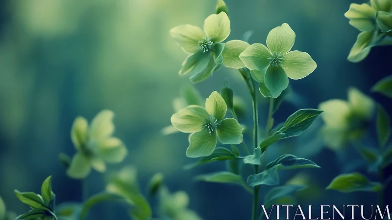 Delicate Green Flowers in Soft Focus Garden Study.