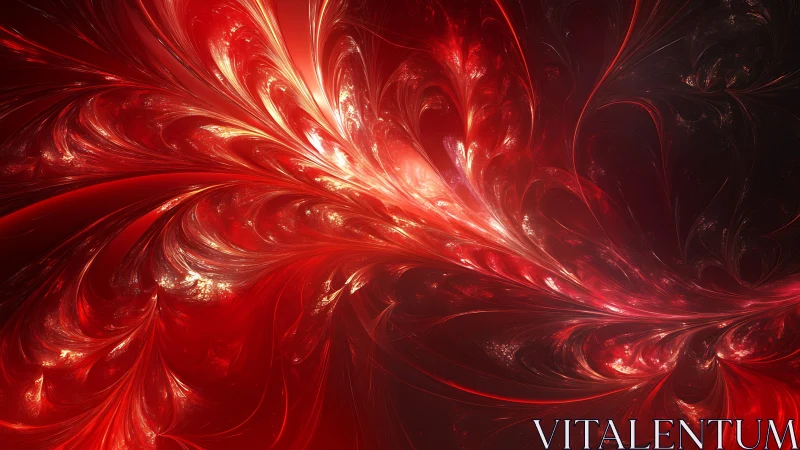 Radiant red fractal plume with luminous filamentary vortices