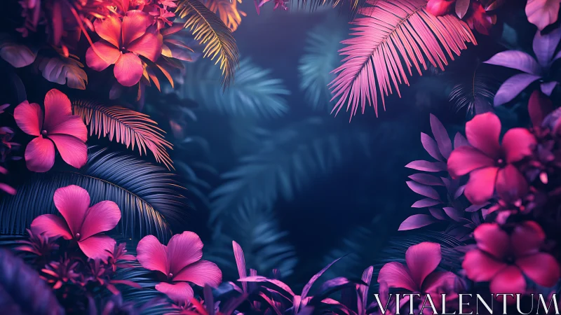 Neon Blooms in the Mist: A Dreamlike Garden.