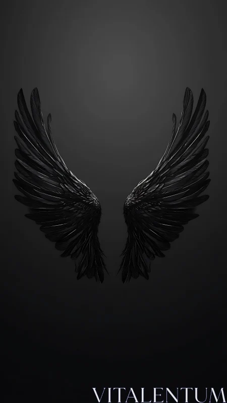 Symmetrical black feathered wings on gradient dark field.