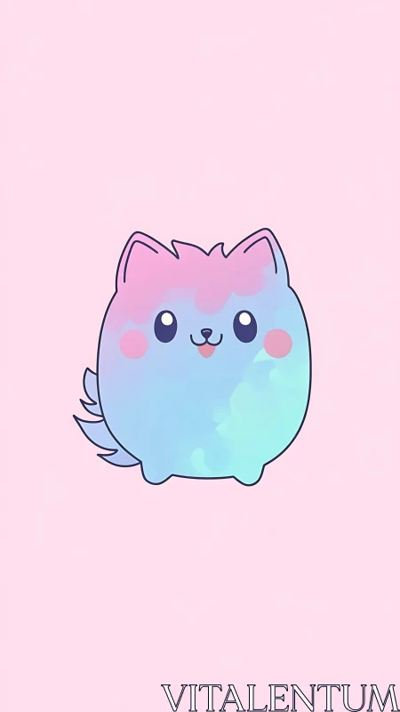 Charming pastel kitty puff glows softly against pink sky