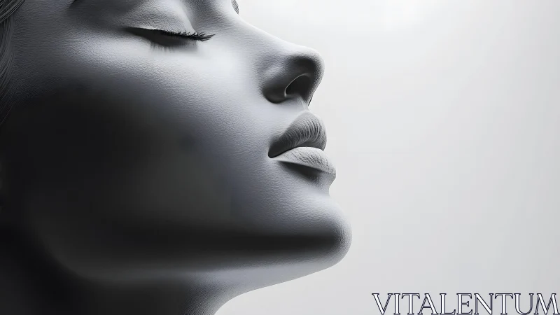Minimalist profile of serene woman in grayscale digital art.