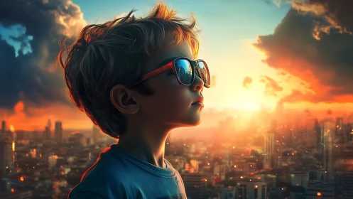 Golden Hour Silhouette: Youth Against Urban Skyline.