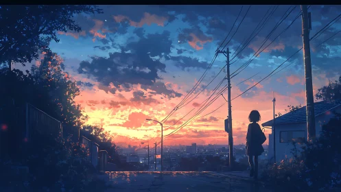 Twilight wires cradle a quiet city as one dreamer lingers