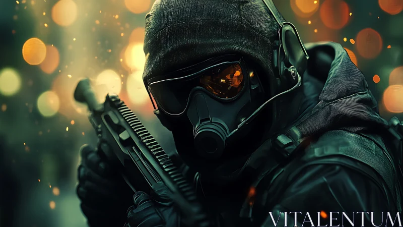 Tactical operator portrait in cinematic bokeh lighting study.